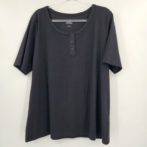 LOGO Lori Goldstein Principles Short Sleeve Henley Shirt Womens Size XL Black